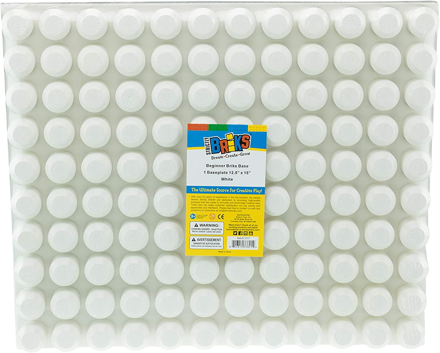Strictly Briks Beginner Briks 12.5 x 15 Inch Baseplate, 100% Compatible with Mega Bloks First Builder Blocks, 10 x 12 Large Pegs for Toddlers, Single Tight Fit Stackable Base Plate, White