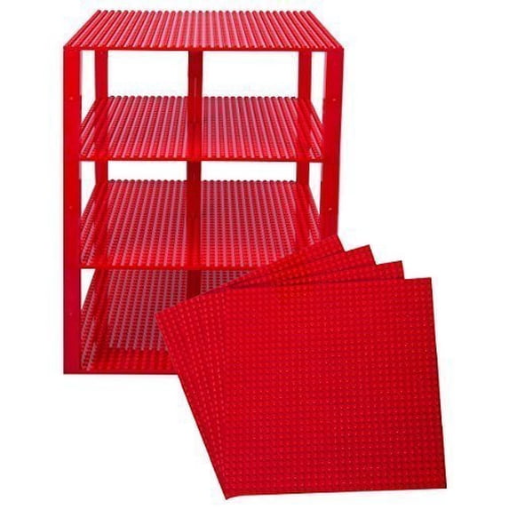 Strictly Briks Classic Baseplates 10" x 10" Brik Tower 100% Compatible with All Major Brands | Building Bricks for Towers and More | 4 Red Stackable Base Plates & 30 Stackers