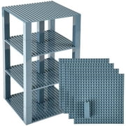 Strictly Briks Classic Baseplates 6" x 6" Brik Tower 100% Compatible with All Major Brands | Building Bricks for Towers and More | 4 Charcoal Gray Stackable Base Plates & 30 Stackers