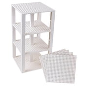 Strictly Briks Classic Baseplates 6" x 6" Brik Tower 100% Compatible with All Major Brands | Building Bricks for Towers and More | 4 White Stackable Base Plates & 30 Stackers