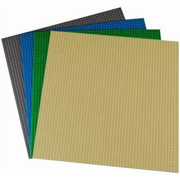 Strictly Briks Classic Baseplates for Building Bricks 100% Compatible with Major Brands | Building Bases for Tables, Mats and More! | 4 Base Plates in Grey, Blue, Green and Sand 15.75" x 15.75"