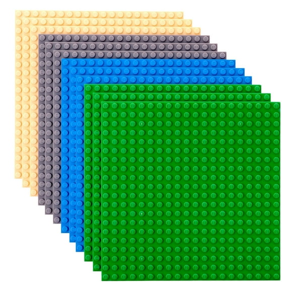 Strictly Briks Classic Stackable Baseplates, For Building Bricks, Bases for Tables, Mats, and More, 100% Compatible with All Major Brands, Blue, Green, Gray & Sand, 12 Pack, 6x6 Inches