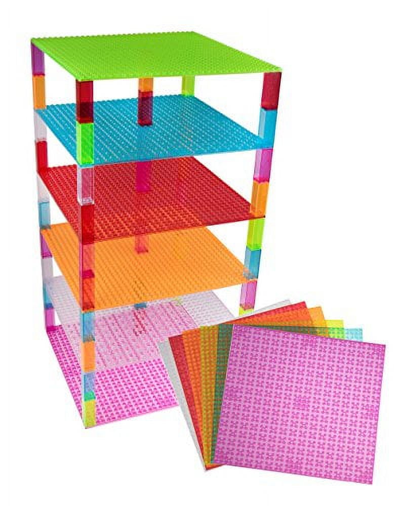 Strictly Briks Classic Stackable Baseplates, Building Bricks For Towers, Shelves, and More, 100% Compatible with All Major Brands, Clear Colors, 6 10x10 Inches Base Plates & 50 Stackers