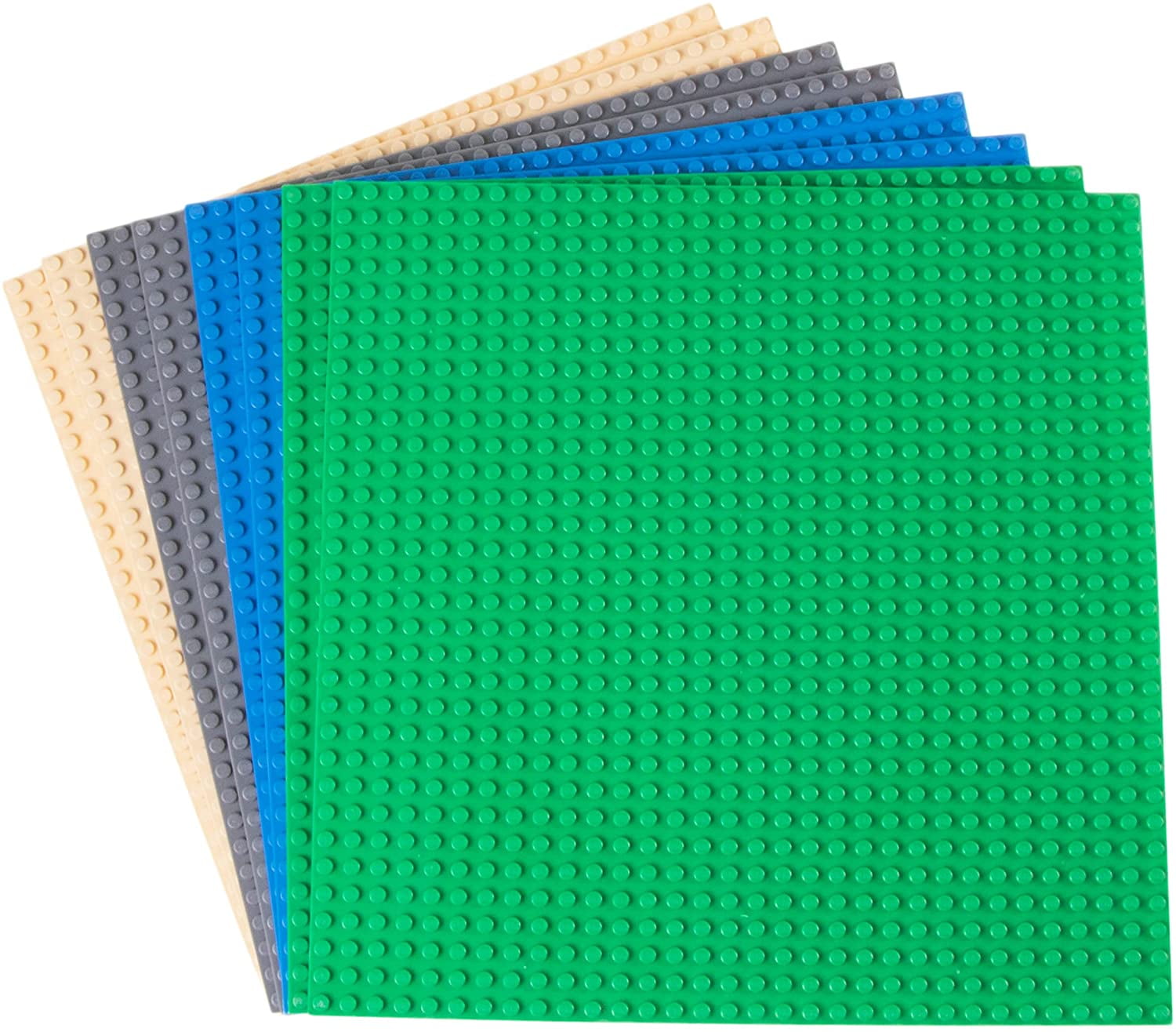 Strictly Briks Classic Stackable Baseplates - LEGO Compatible Base Plates -  Set of 8 in Blue, Green, Gray, and Sand 