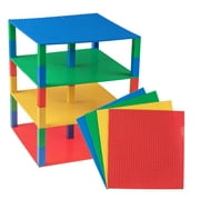 Strictly Briks Toy Building Block - Classic Stackable Baseplates 10x10 Inch Brik Tower for Baby, 4 Baseplates & 30 Stackers - Blue, Green, Red & Yellow, 34 Pc