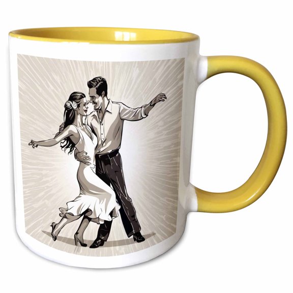 3drose, Strictly Salsa Couple Dancing with Pazazz, 11oz Two-tone Yellow Mug