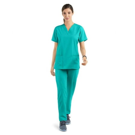Strictly Scrubs V-Neck Top and Elastic Pant Scrub Set, Turquoise, XXL (Women's)
