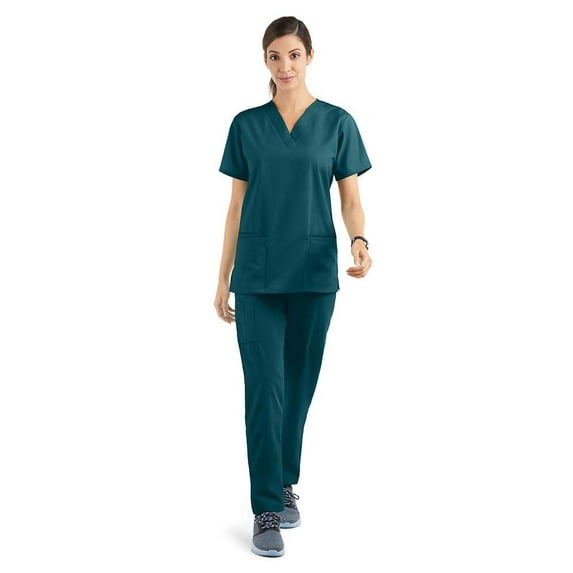 Strictly Scrubs Women’s Scrub Set – Includes V-Neck Top and Elastic Pant (Large, Caribbean Blue)