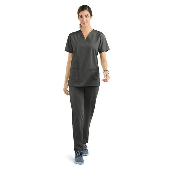 Strictly Scrubs Women’s Scrub Set – Includes V-Neck Top and Elastic Pant (Large Petite, Pewter)