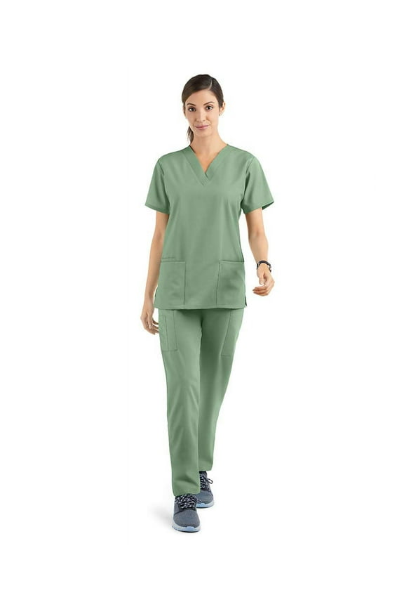 Women’s Scrub Set – Includes V-Neck Top and Elastic Pant (Large, Seaspray)