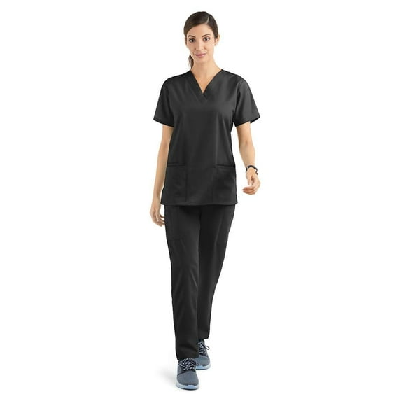 Strictly Scrubs Women’s Scrub Set – Includes V-Neck Top and Elastic Pant (Medium, Black)