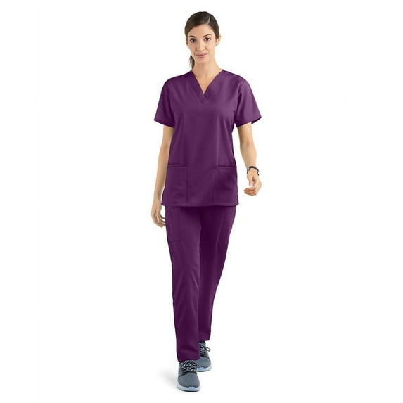 Strictly Scrubs Women’s Scrub Set – Includes V-Neck Top and Elastic Pant (Medium, Eggplant)