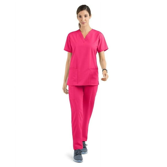 Strictly Scrubs Women’s Scrub Set – Includes V-Neck Top and Elastic Pant (X-Small, Fuchsia)