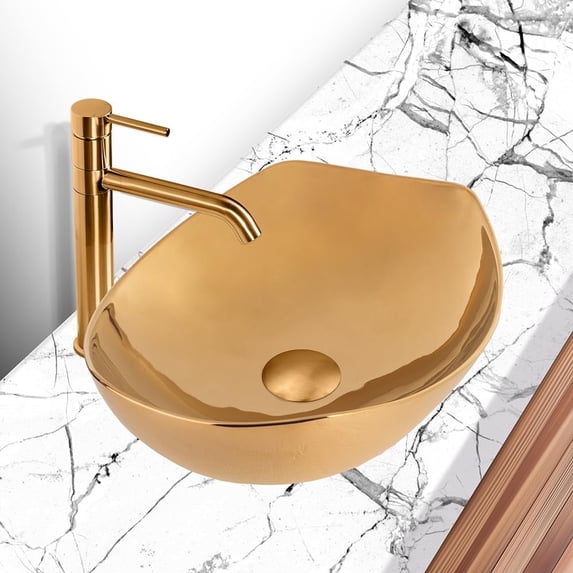 Strictly Sinks 19 Inch Gold Vessel Sink – Gold Glossy Ceramic Countertop Bathroom Sink