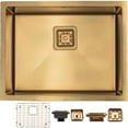 thumbnail image 1 of Strictly Sinks 23 Inch Undermount Kitchen Sink – Gold Single Bowl 16 Gauge Stainless Steel Bar Prep Kitchen Sink Stain Resistant – With 1 Square Disposal Adapter, 1 Strainer Drain & Bottom Grid, 1 of 7