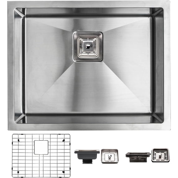 Strictly Sinks 23 Inch Undermount Kitchen Sink Silver Single Bowl 16ga Stainless Steel Bar Prep Sink