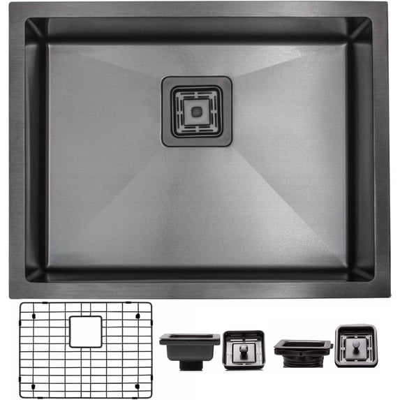 Strictly Sinks 23" Undermount Kitchen Sink – Black Single Bowl 16ga Stainless Steel Bar Prep Sink