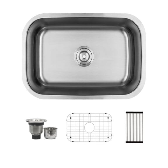 Strictly Sinks 27 Inch Undermount Stainless Steel Kitchen Sink - 18 Gauge 304 Stainless Steel Single Bowl Bar Sink with 1 Strainer Drain, 1 Grid and 1 Rolling Rack