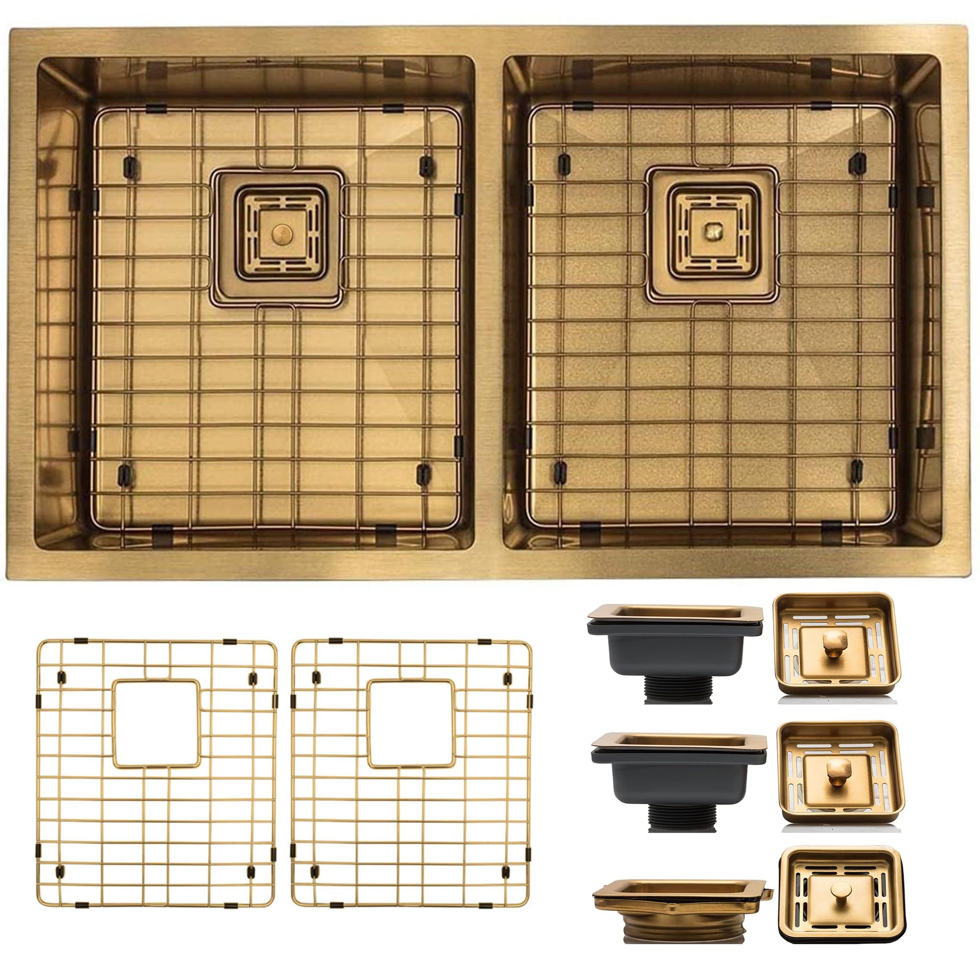 Gold Matte 32" Double Bowl Undermount Stainless Steel Kitchen Sink