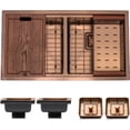 thumbnail image 1 of Strictly Sinks 32 Inch Copper Undermount Workstation Kitchen Sink Scratch and Stain Resistant 16 Gauge Double Bowl Bottom Grid, Wooden Cutting Boards Colander with Two Strainer Square Drains Two Strainer Flanges Copper, 1 of 7
