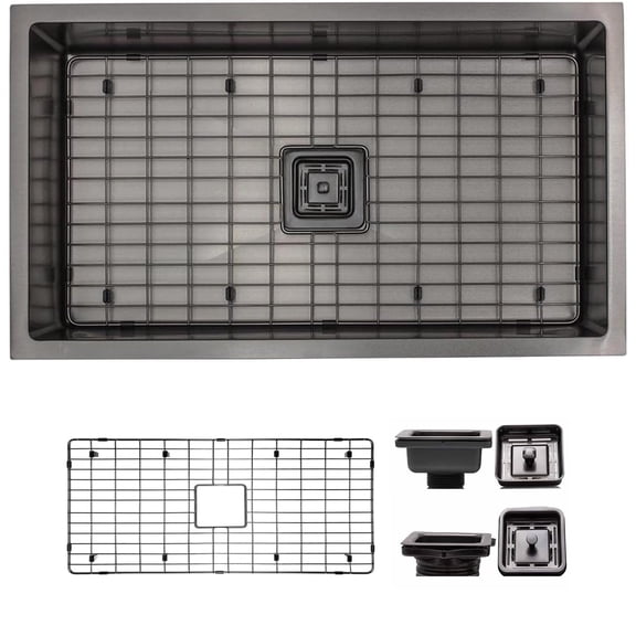 Strictly Sinks 32 Inch Undermount Single Bowl Kitchen Sink – Sink with Bottom Grid & Drain – Black