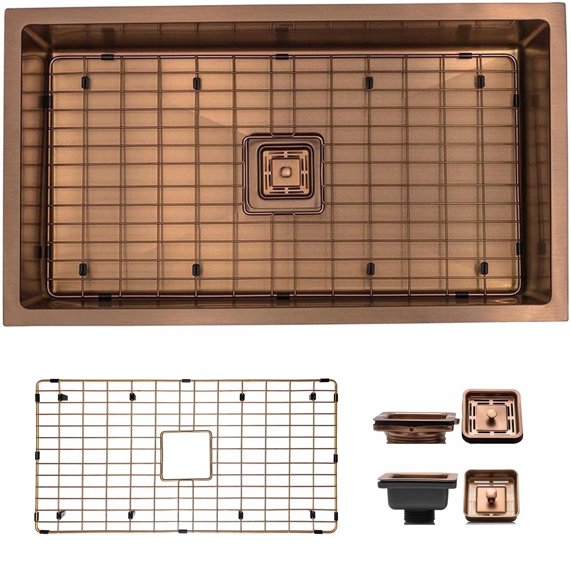 Strictly Sinks 32 Inch Undermount Single Bowl Kitchen Sink – Sink with Bottom Grid & Drain – Copper