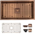 thumbnail image 1 of Strictly Sinks 32 Inch Undermount Single Bowl Kitchen Sink – Sink with Bottom Grid & Drain – Copper, 1 of 7