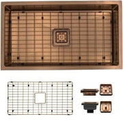 Strictly Sinks 32 Inch Undermount Single Bowl Kitchen Sink – Sink with Bottom Grid & Drain – Copper