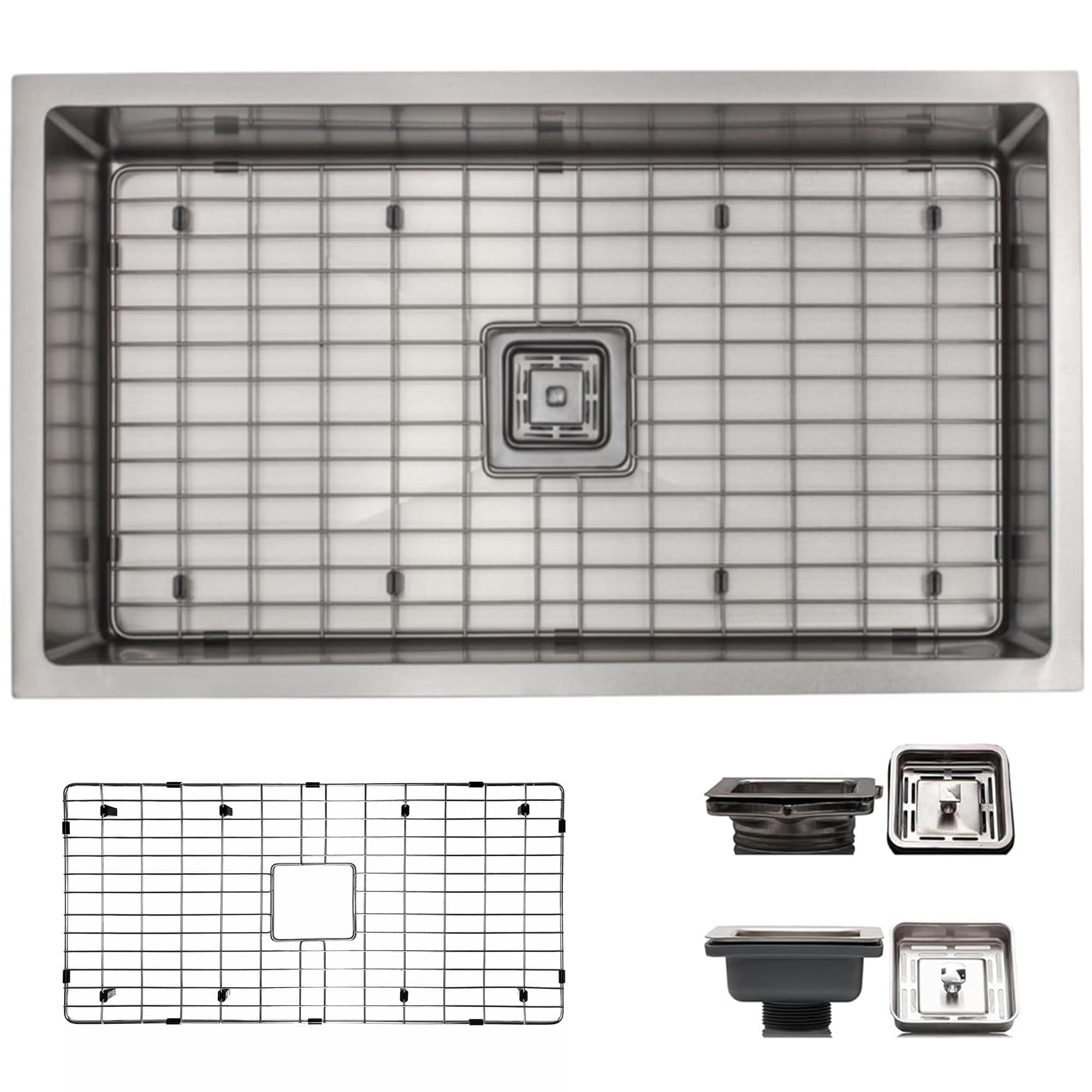 Strictly Sinks 32 Inch Undermount Single Bowl Kitchen Sink – Sink with Bottom Grid & Drain – Silver