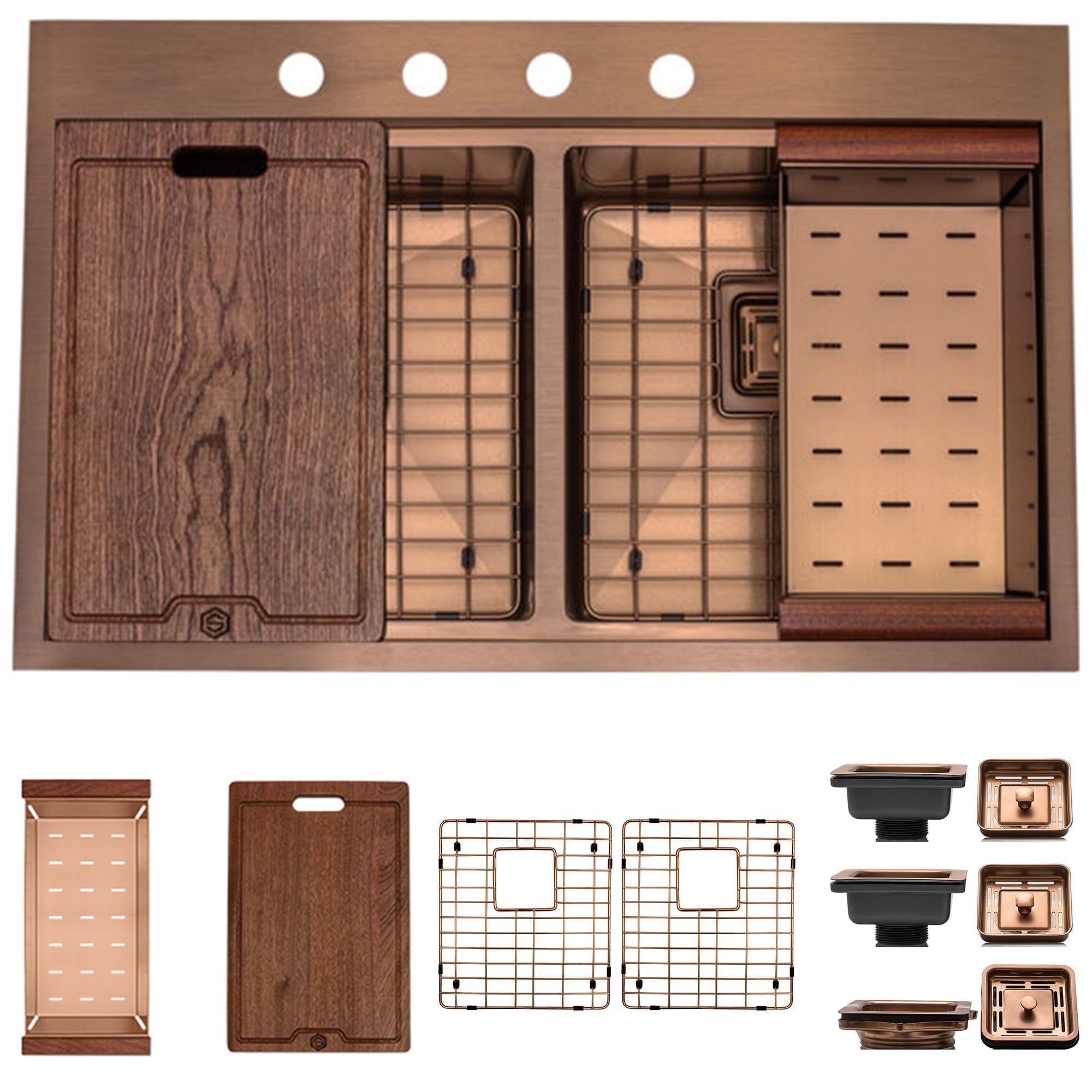 Copper 33" Double Bowl Drop-in Kitchen Sink with Accessories