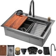 thumbnail image 1 of Strictly Sinks 33 Inch Waterfall Kitchen Sink with Glass Rinser–16 Gauge Drop In Kitchen Sink with 360° Pull-Out Faucet,Waterfall Sprayer,Wood Cutting Board,Colander,Drain & Kitchen Sink Accessories, 1 of 7