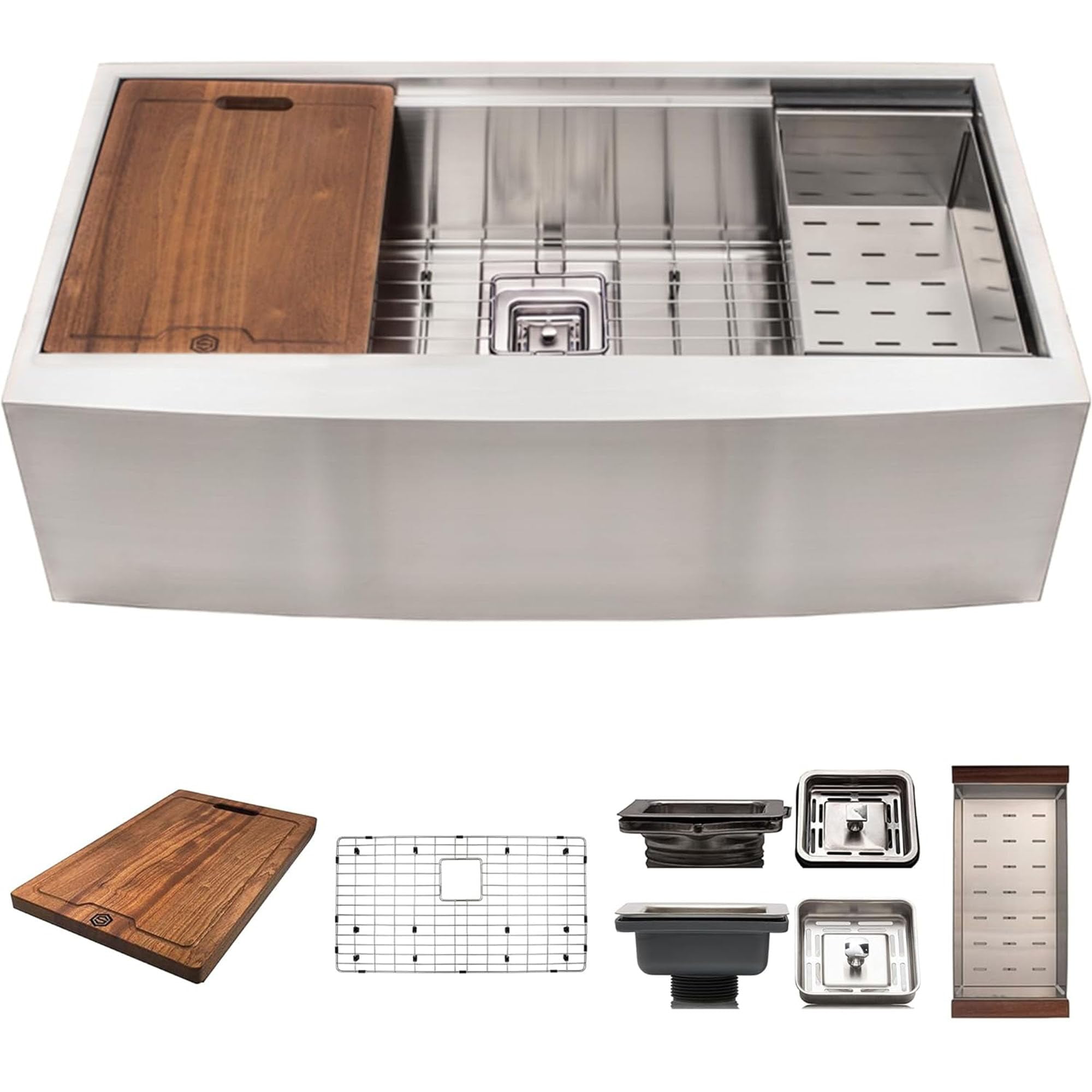 Strictly Sinks Single Bowl 33 Inch Farmhouse Sink – 16 Gauge Apron Front Undermount Workstation Sink
