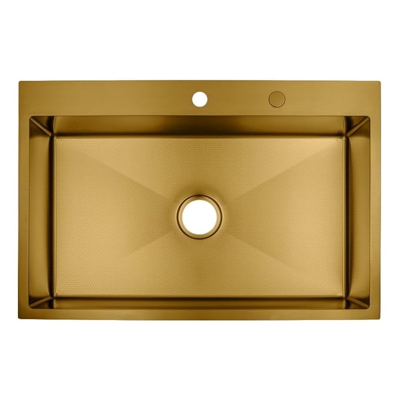 Strictly Sinks Dual Mount Workstation Kitchen Sink – 33 Inch 16 Gauge Embossed Hexagon Texture Kitchen Sink with Grid, 1 Strainer Drain, 1 Garbage Disposal Adapter & Clips (Gold)