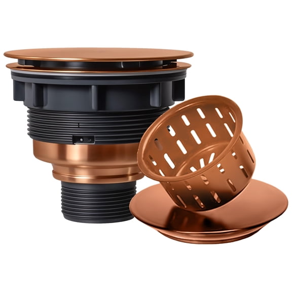 Strictly Sinks Sink Drain Strainer with Removable Basket - 3-1/2 Inch Stainless Steel Round Kitchen Sink Drain Assembly Kit with Deep Strainer Basket & Flat Cover Lid (Copper)