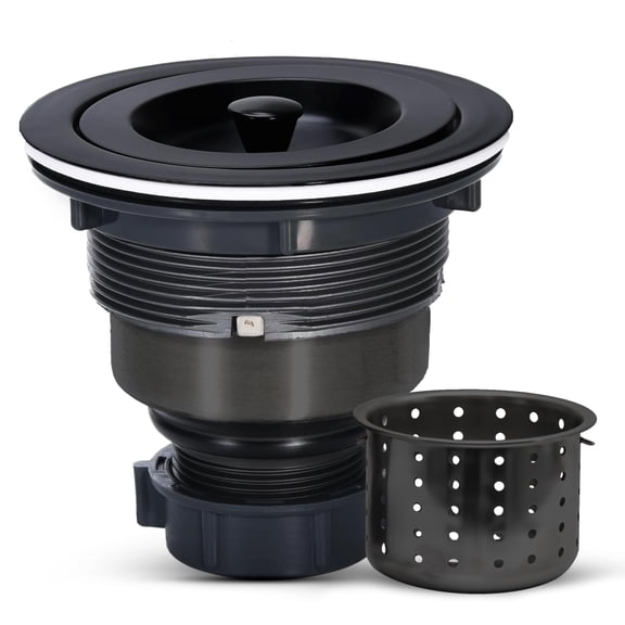 Strictly Sinks Sink Drain Strainer with Removable Basket - 3-1/2 Inch Stainless Steel Round Kitchen Sink Drain Assembly Kit with Deep Strainer Basket & Stopper (Black)