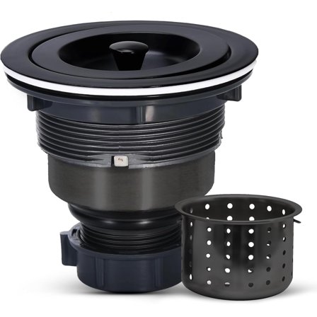 Strictly Sinks Sink Drain Strainer with Removable Basket - 3-1/2 Inch Stainless Steel Round Kitchen Sink Drain Assembly Kit with Deep Strainer Basket & Stopper (Black)