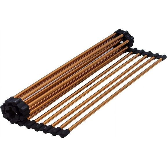 Strictly Sinks Stainless Steel Roll Up Dish Drying Rack Copper 17 Inch Over The Sink Drying Rack Ideal for Workstation Sinks Only Multipurpose Foldable Kitchen Dish Rack (17-3/8 x 13 x 3/8)
