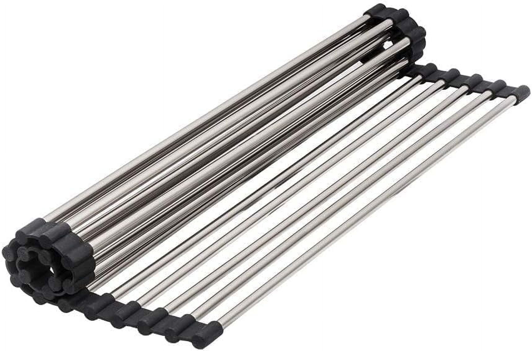 Strictly Sinks Stainless Steel Roll Up Dish Drying Rack – Silver 17 Inch Over The Sink Drying Rack Ideal for Workstation Sinks Only – Multipurpose Foldable Kitchen Dish Rack (17-3/8″ x 13″ x 3/8″)