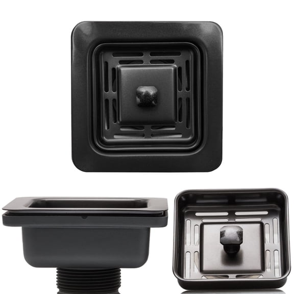 Strictly Sinks Stainless Steel Sink Strainer for Kitchen Sink - Stain Resistant Kitchen Sink Strainer with Large Collection Basket,Sink Drain Strainer for All Square Drain Sinks (Black)