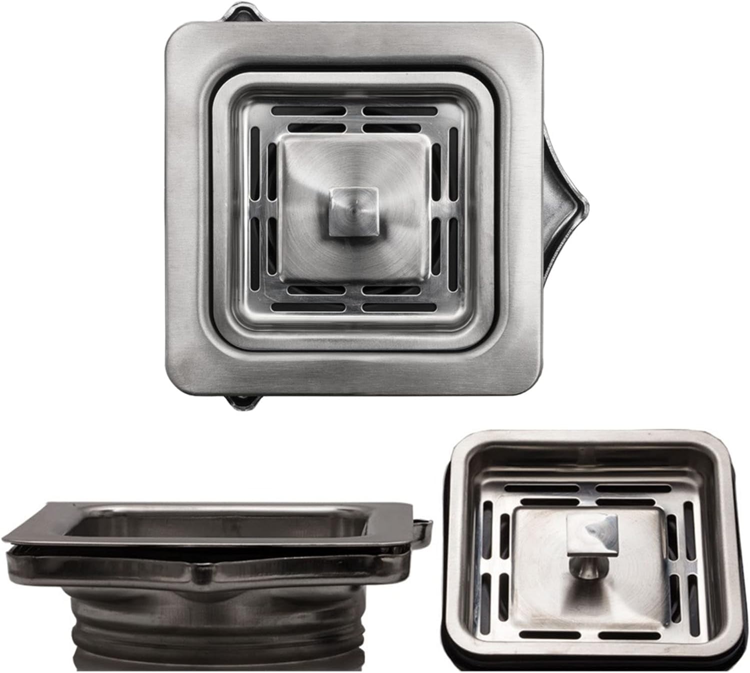 Strictly Sinks Stainless Steel Square Garbage Disposal Adapter for Kitchen Sink-Highly Durable & Stain Resistant Kitchen Sink Drain with Garbage Disposal Stopper (Silver)