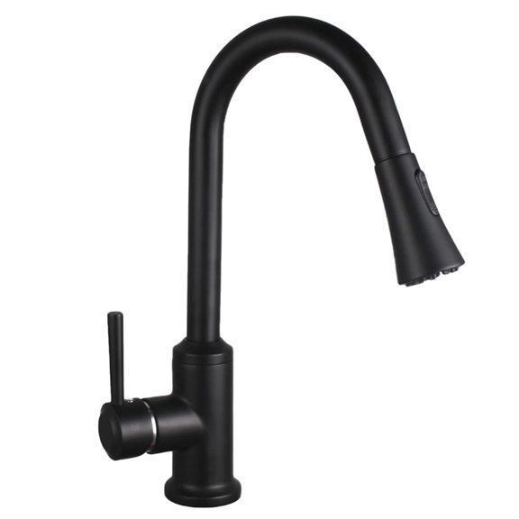 Strictly Sinks Traditional Pull Down Kitchen Faucet Matte Black with 360° Swivelling Spout, Spray & Stream Modes