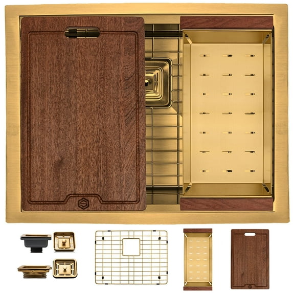 Strictly Sinks Undermount Workstation Kitchen Sink – Gold 23 Inch 16 Gauge Single Bowl Kitchen Sink