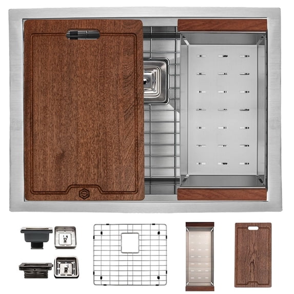 Strictly Sinks Undermount Workstation Kitchen Sink–Silver 23 Inch 16 Gauge Single Bowl Kitchen Sink