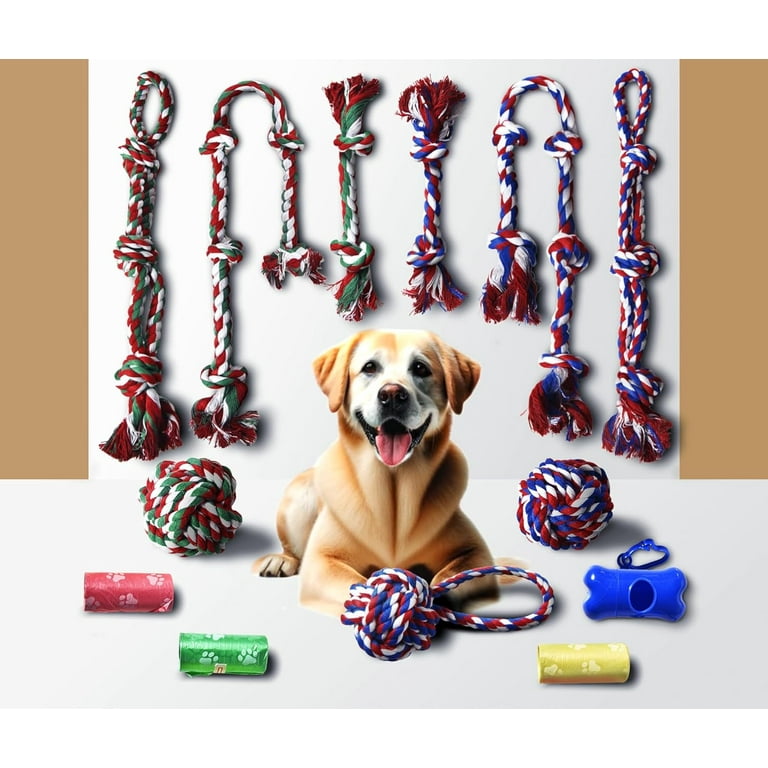 Stride Christmas Dog Rope Toy Tough Rope Tug Toys Set Dog Chew Toys for Aggressive Chewers for Big Dogs Breeds Pack of 9 Indestructible