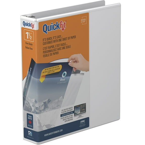 Stride QuickFit Landscape Spreadsheet Round Ring View Binder, 3 Rings, 1.5" Capacity, 11 x 8.5, White -STW97120