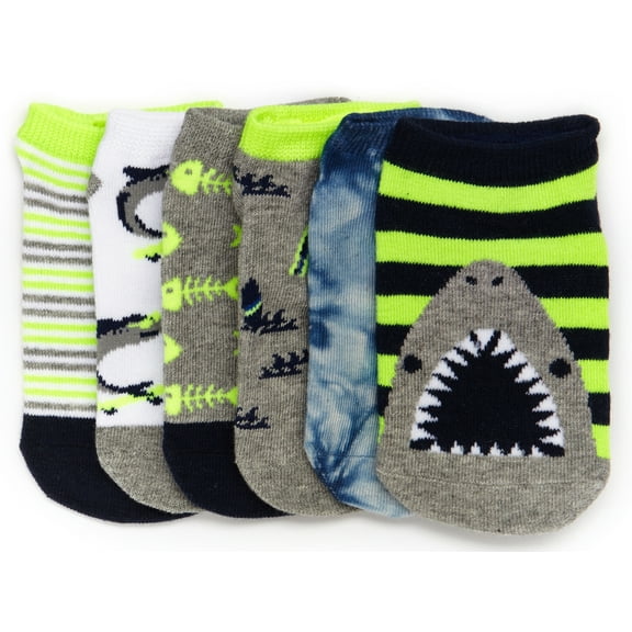 Stride Rite Kids Unisex Shark No Show Socks (6-Pack)