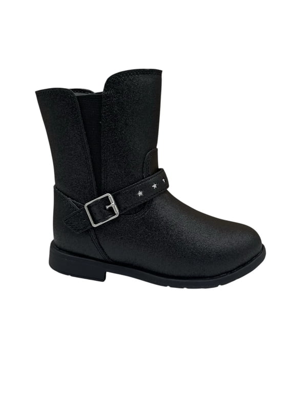 Toddler Girls Lizz Mid Calf Boots Size 8 WIDE Black Shimmer Easy On