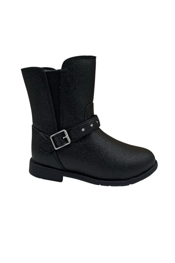 Toddler Girls Lizz Mid Calf Boots Size 9 WIDE Black Shimmer Easy On