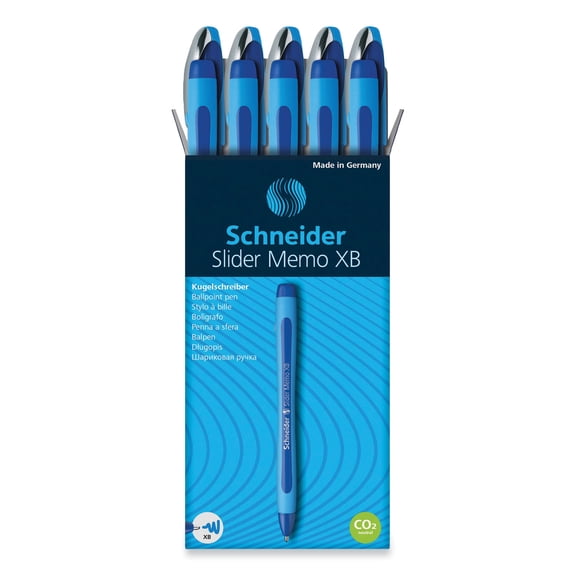 Stride Schneider Slider Memo XB Stick Ballpoint Pen, 1.4mm, Blue Ink, Blue Barrel, 10/Box (150203)