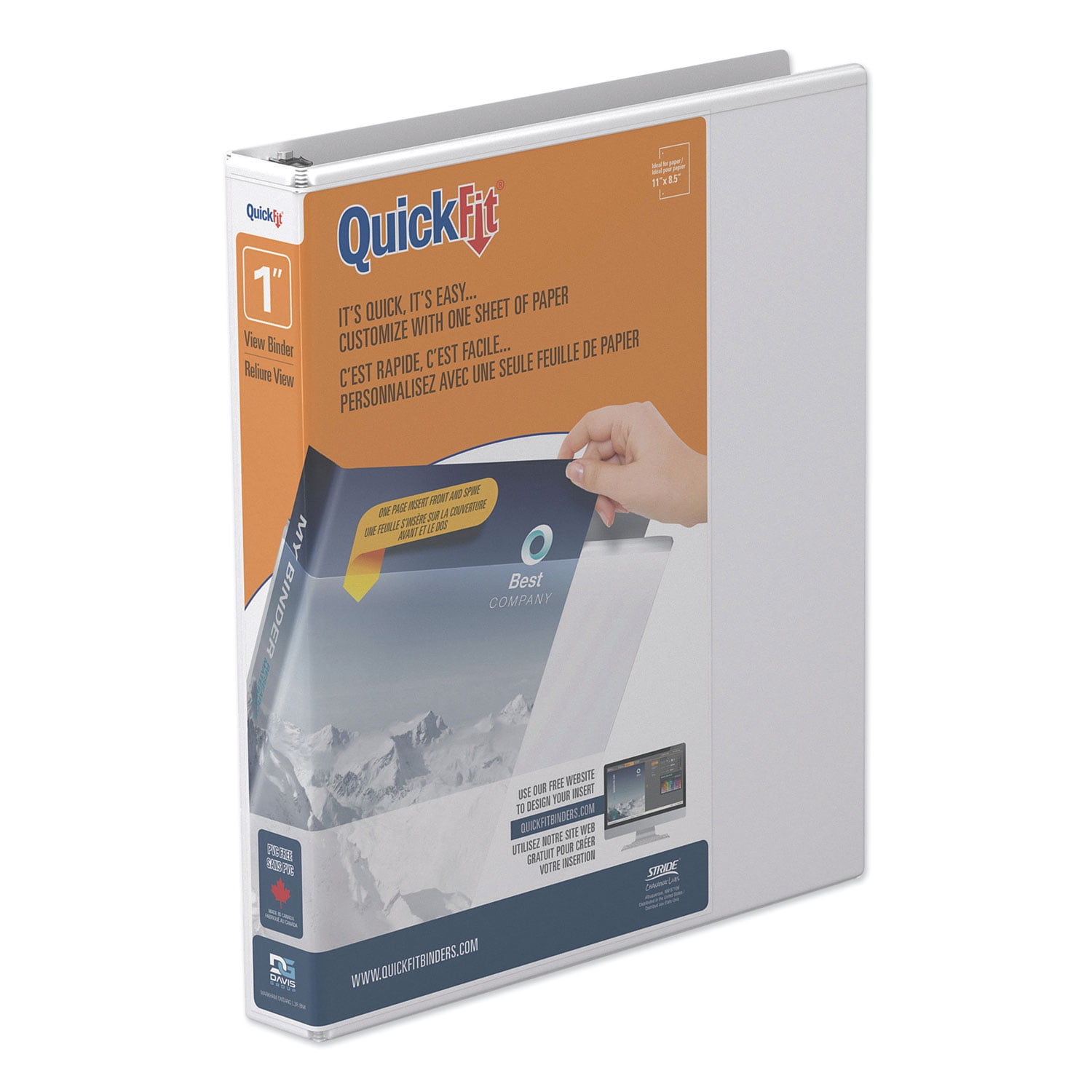 Stride Writing Quickfit D-ring View Binder, 3 Rings, 1" Capacity, 11 X 8.5, White